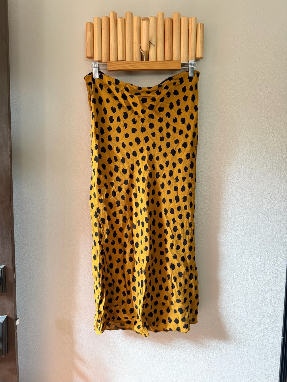 Madewell Yellow Midi Skirt with Black Polka Dot Print